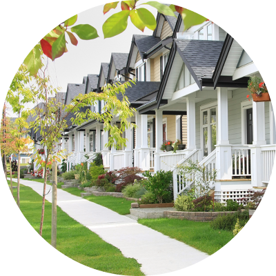 row of houses with lawns