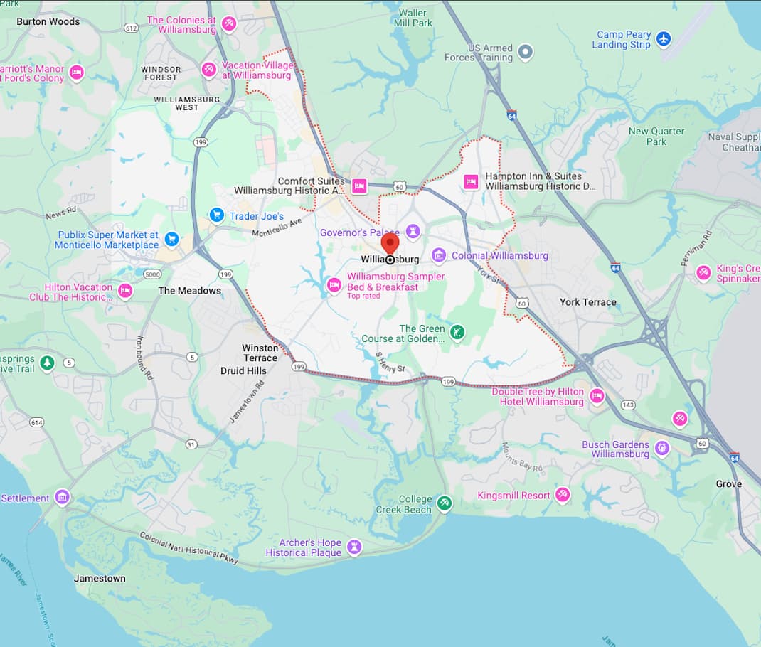 Map of Williamsburg, Virginia